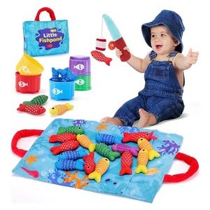 BRAND NEW 10 in 1 Cloth Fishing Game,Stacking Cups,Number Counting,Color Sorting